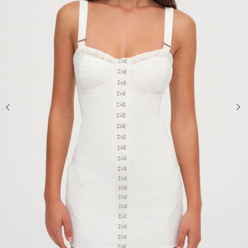 For Love & Lemons Tilly Denim Jacket White Corset-Style Dress
